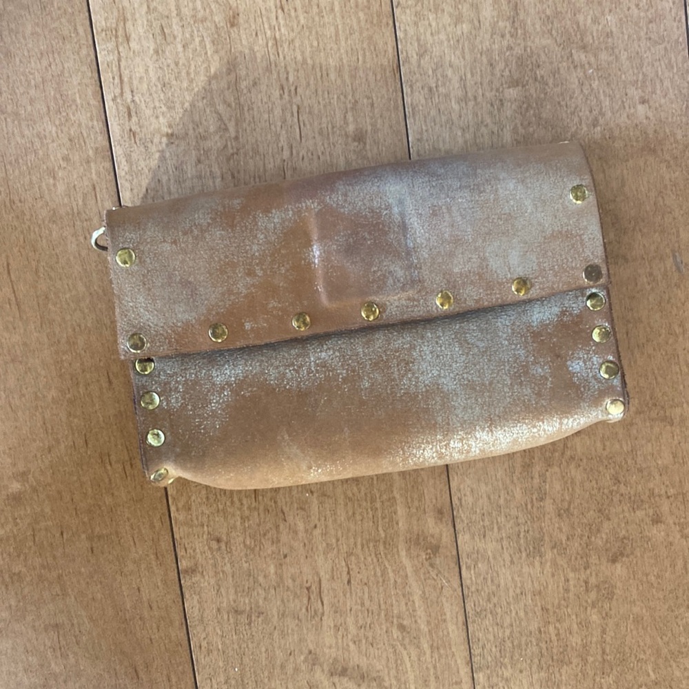 Light brown leather clutch